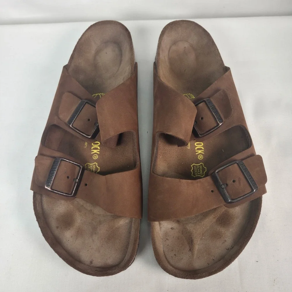 Birkenstock Arizona Men's Brown Suede Buckle Slide Sandals Adjustable US 11